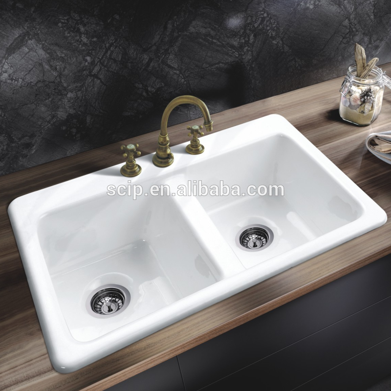 enameled cast iron countertop sinks SW-4003 with 3holes