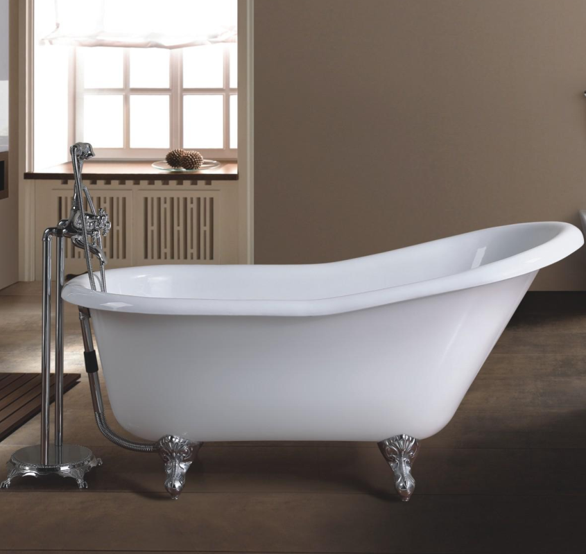 Cast Iron Slipper Clawfoot Tub 61&quot; X 30&quot; with No Faucet Drillings and Polished Chrome Feet