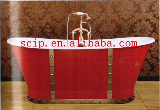 color red new design freestanding cast iron bathtub