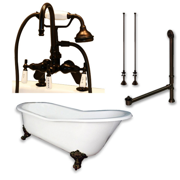 Cast Iron Slipper Tub 61&quot;, Telephone Faucet Oil Rubbed Bronze Package