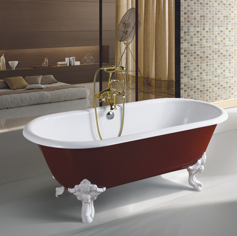 red color polish enameled classic cast iron bathtub