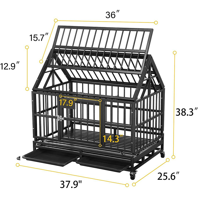 CB-PIC32238 Metal Dog Kennel Indoor, Indestructible Heavy Duty Dog Crate for Medium and Small Dogs, Dog Cage with Trays and Lock Front Opening Single Door, Chew Proof