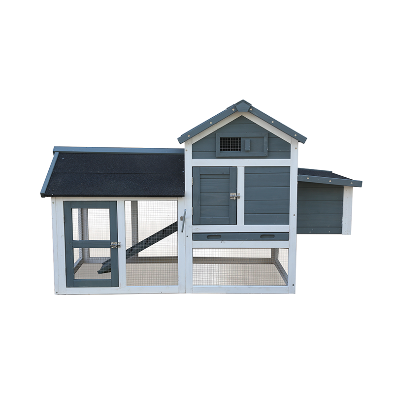 CB-PCC291420 Hen Cage with Ventilation Window and Door, Removable Tray, Garden With Gridding Fence, Backyard Pet House Chicken Nesting Box