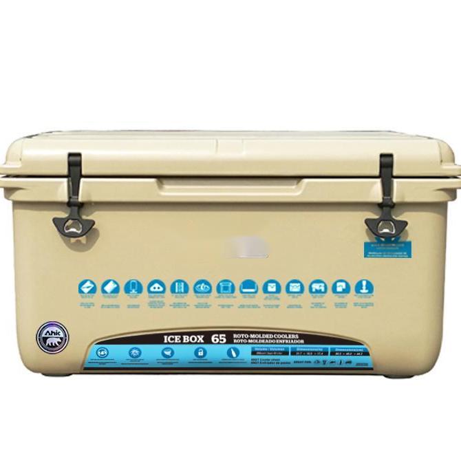 HT-RH65 Solid Portable Plastic Tan Cooler Box Keep Ice Frozen Longer