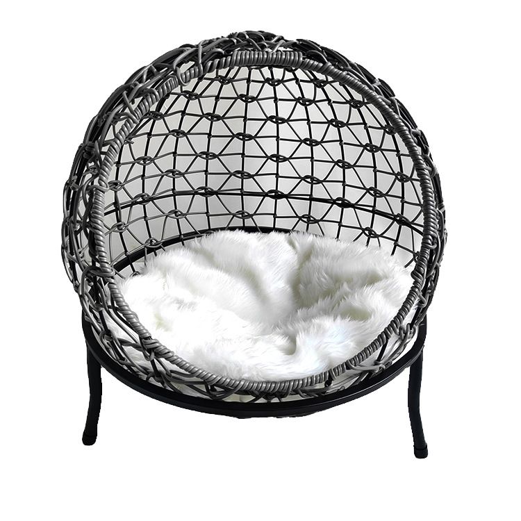 CB-PR018 Pet Rattan Wicker Cat Bed Dome for Medium Indoor Cats, Covered Cat Hideaway Hut of Faux Rattan Houses Pets in Dome Basket, Washable
