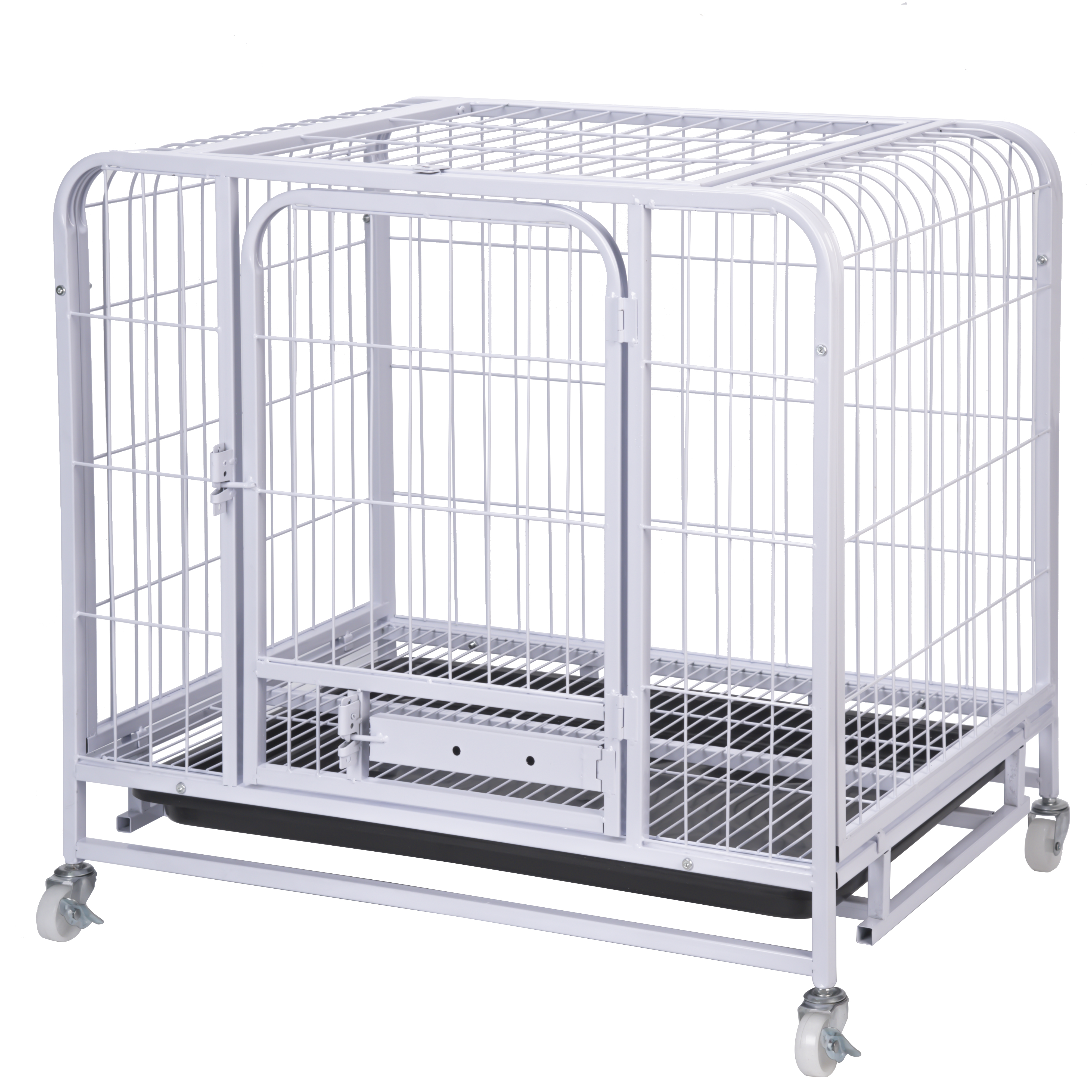 Heavy Duty Dog Crate Cage Strong Metal Dog Kennel with Wheels and Tray for Indoor Dog