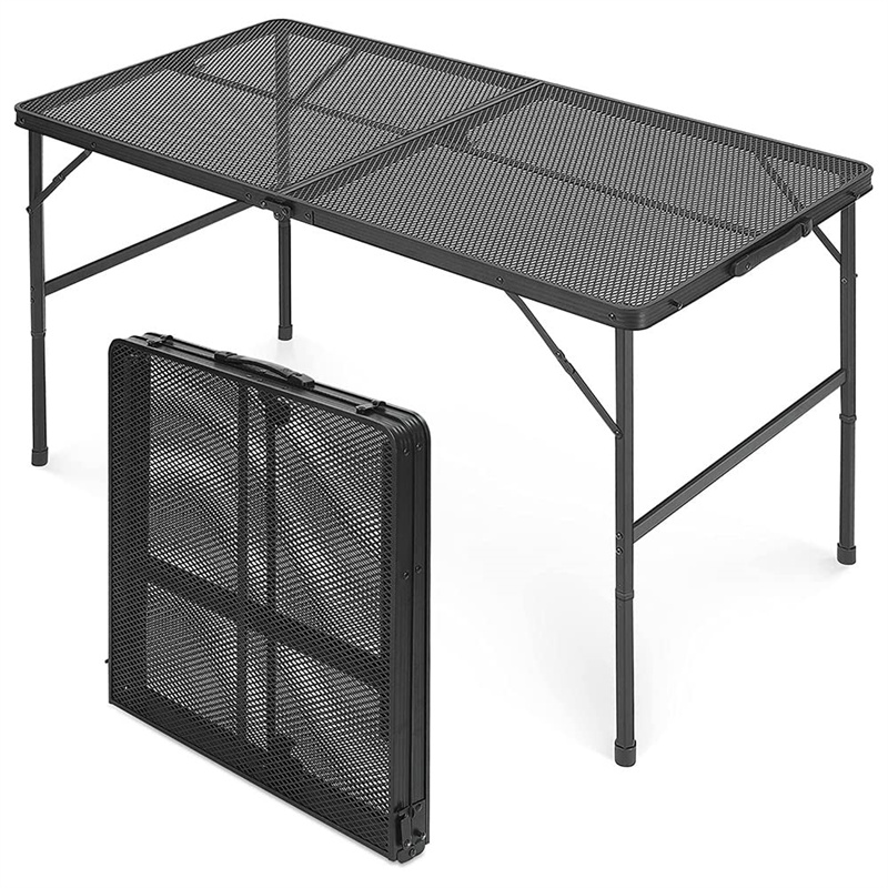 Outdoor Picnic Folding Camping Table，Folding Grill Table with Mesh Desktop,Adjustable Height Collapsible Table for Picnic,Camping,BBQ (23.6" W x 35.4" L x 26" H)