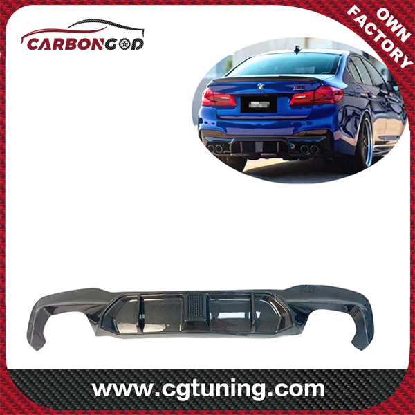 For BMW F90 M5 KHL style Carbon Fiber Rear Bumper Lip Diffuser Spoiler with LED