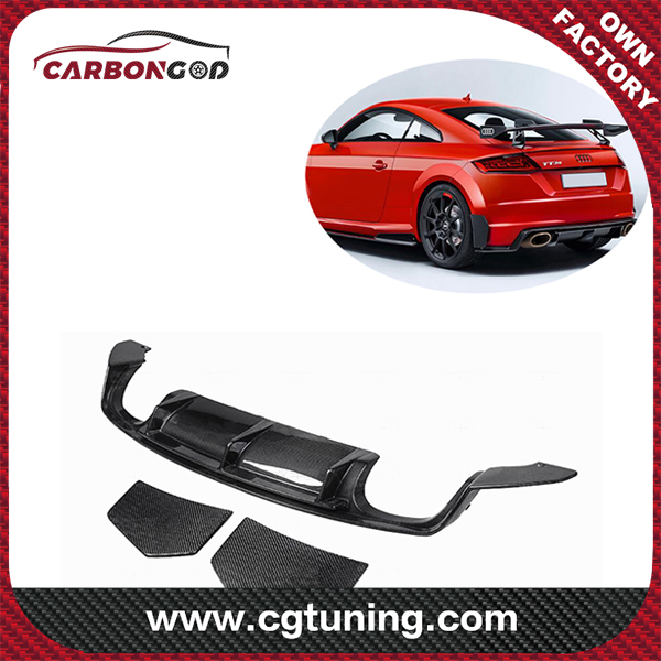 For 15-19 Audi TTS/TTRS MK3 Carbon Fiber Rear Bumper Lip Diffuser with Side Splitter Spats Panel