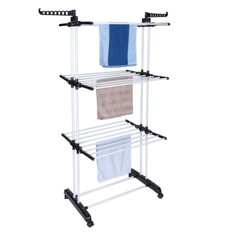Hot Sell Household Movable Steel 3 Tiers Blue Clothes Coats Towels Hanger Laundry Bathroom Drying Racks