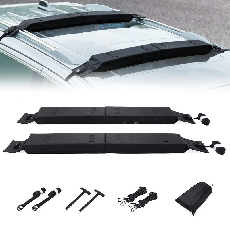Lightweight Car Folding Soft Roof Rack Pads 44 inch for Kayak Surfboard SUP Canoe Paddleboard Snowboard with Tie-Down Straps and Storage Bag — Top Carrier Pads for Kayak