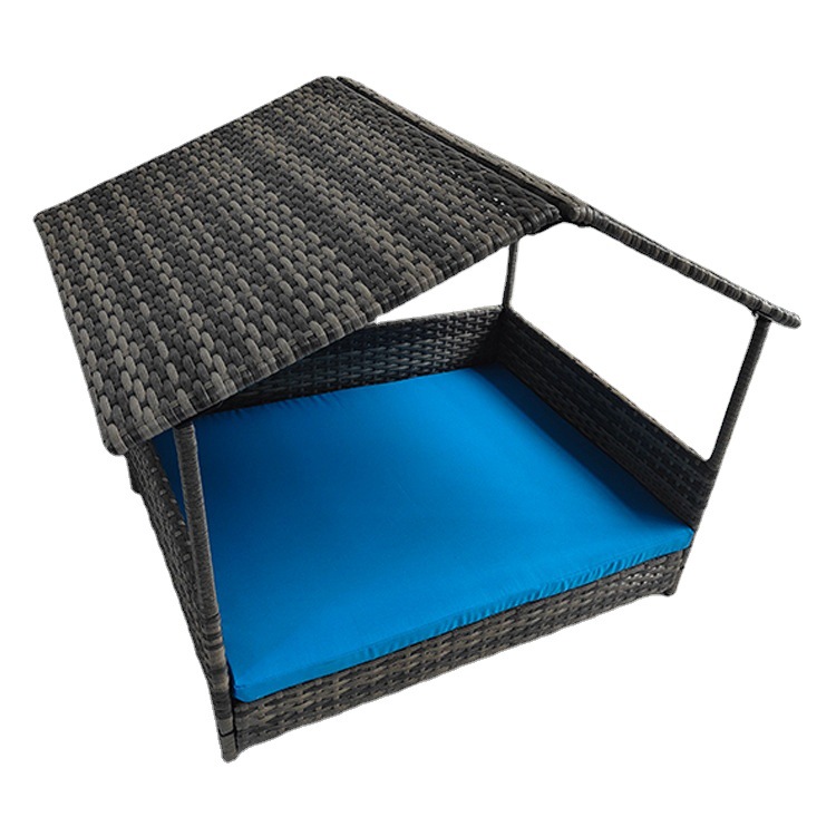 CB-PR064 Wicker Dog House Elevated Raised Rattan Bed for Indoor/Outdoor with Removable Cushion Lounge