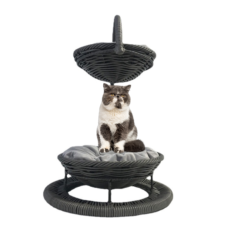 CB-PR062 Outdoor Rattan 2-layer Pet Bed , Waterproof Poly Rattan Lounger with Washable Cushion