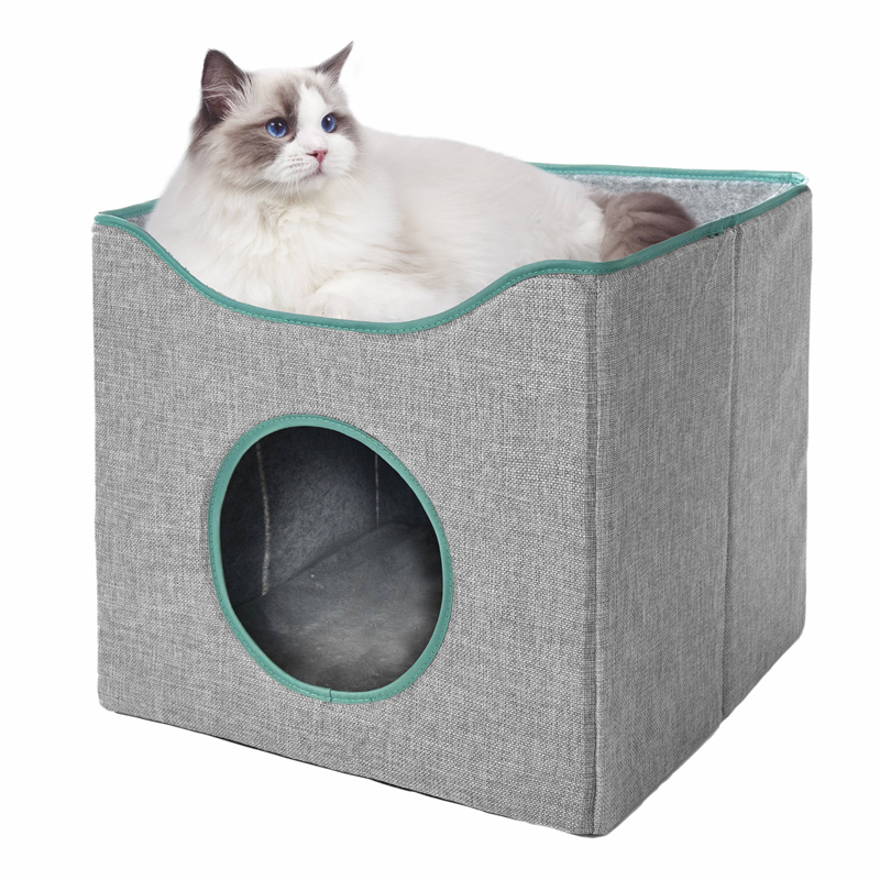 CB-PBM100 Jongee Cat Cube House Foldable Cat Condo with Reversible Cushion for Small Medium Cat, Gray
