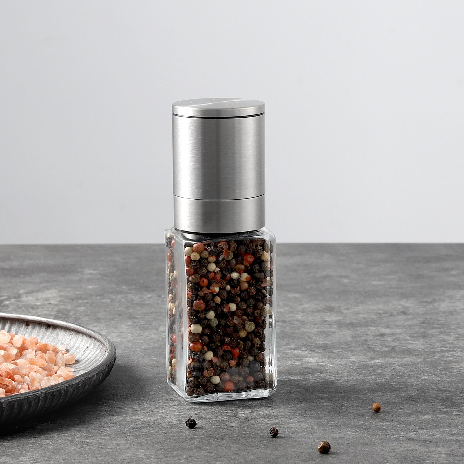 Ceramic Blade Salt and Pepper Grinder with Square Glass bottle Glass