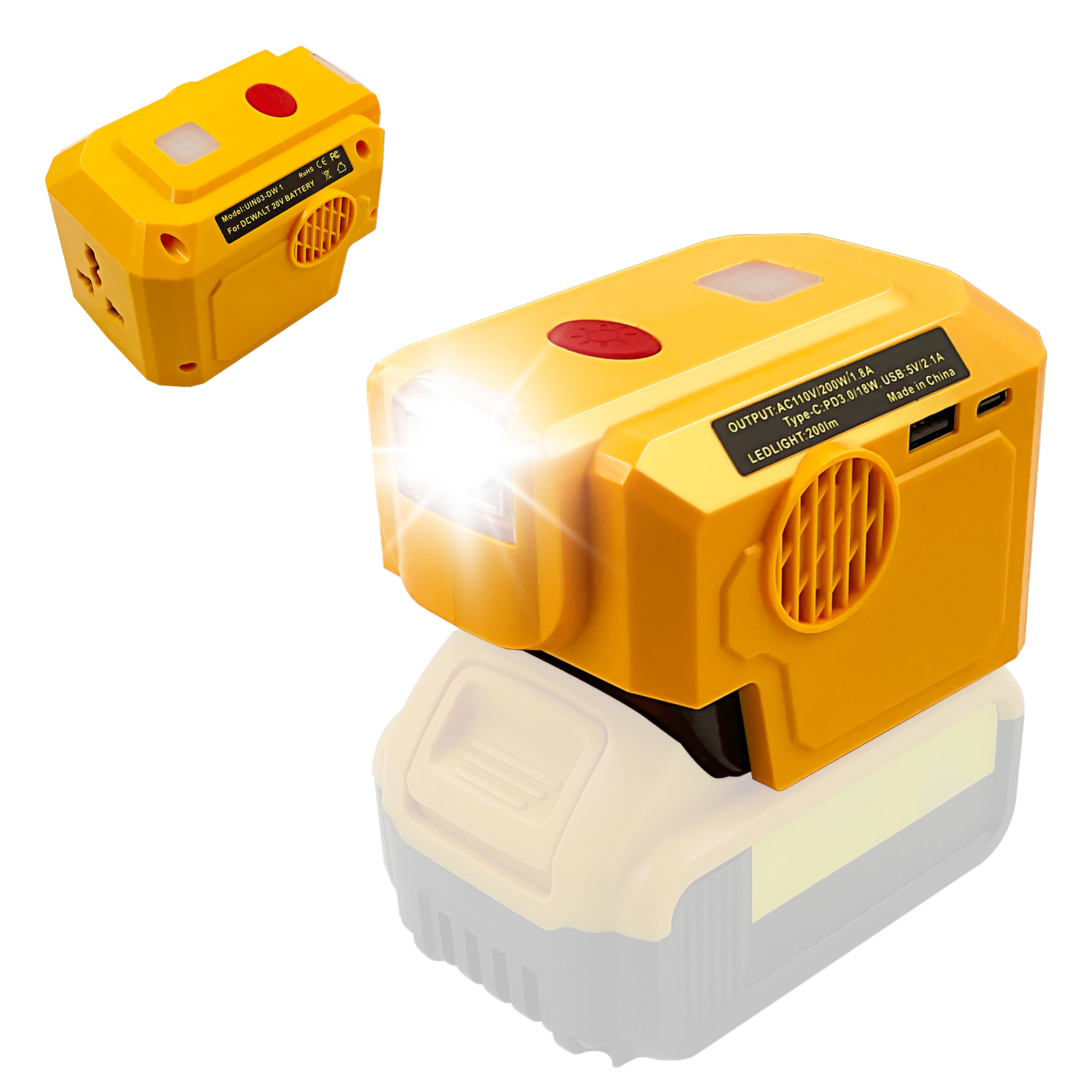 200W Power Inverter genarator compatible with Dewalt 20V Lithium Battery