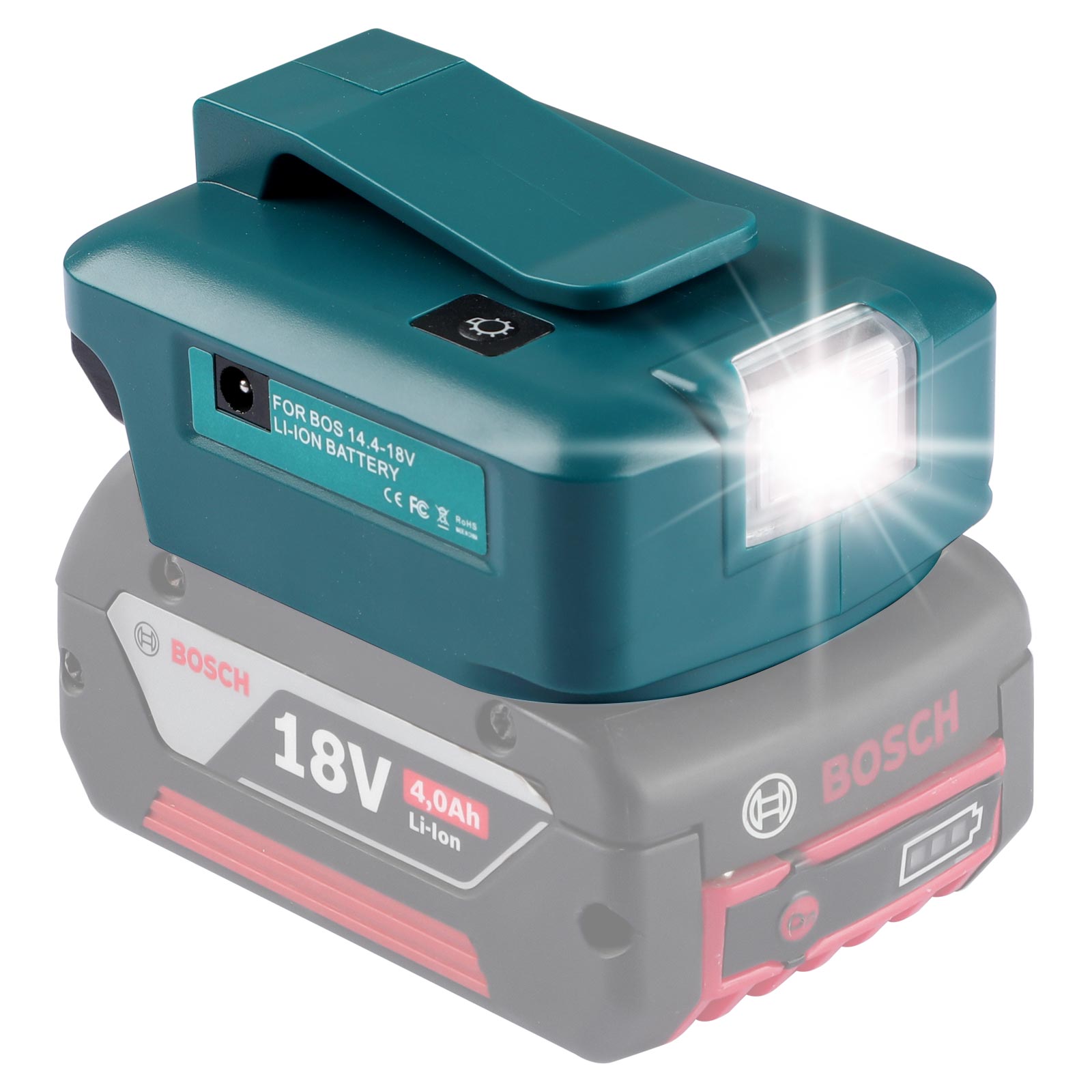 Urun Battery Adapter LED Light with DC Port &2 USB Port for Bosch 14.4-18V Lithium Battery Power Source 