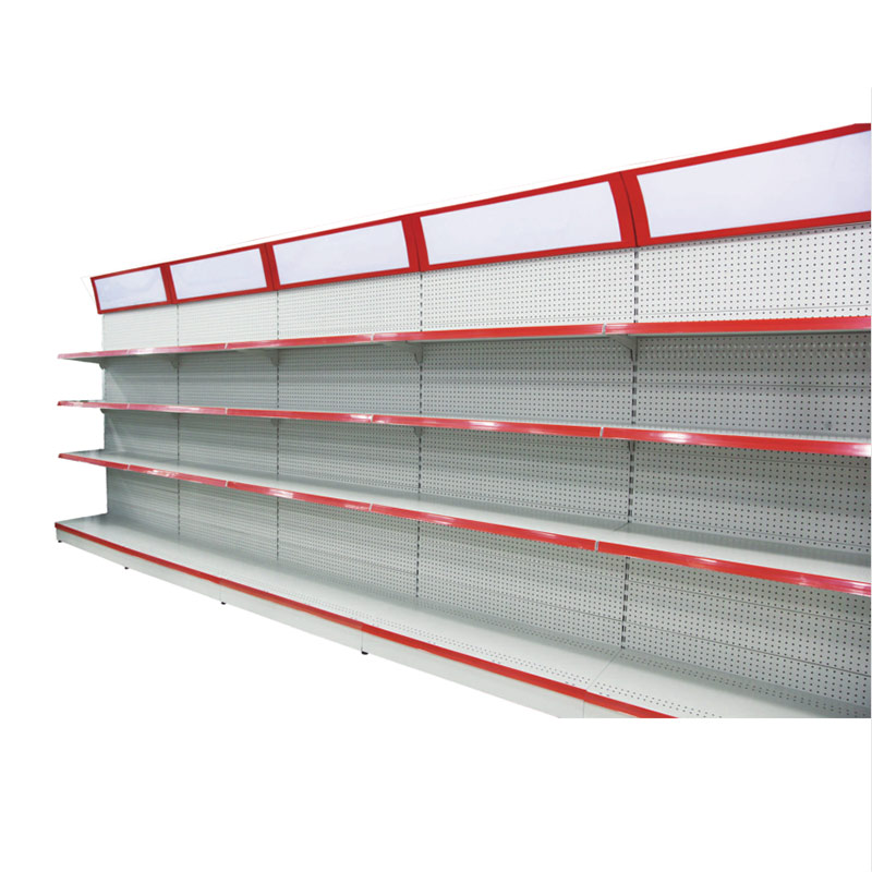 Single sided perforated back panel shelf with top light box