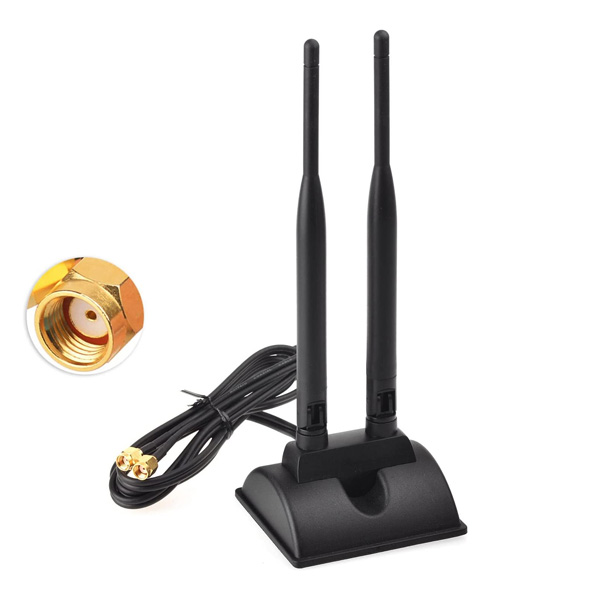 Dual WiFi Antenna With RP-SMA Male Connector, 2.4GHz 5GHz Dual Band Antenna Magnetic Base For PCI-E WiFi Network Card USB WiFi Adapter Wireless Router