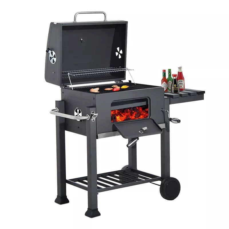 Heavy duty charcoal BBQ grill with trolley