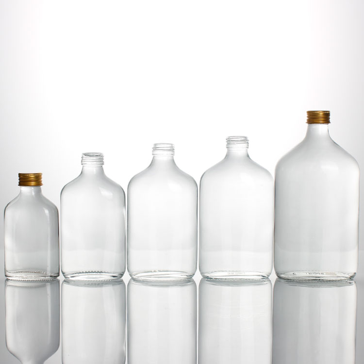 China manufacturer100ml 200ml Empty logo custom Flat Flask Glass Bottle spirits alcohol beverage juice glass bottle