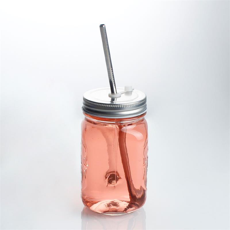  wholesale 450ml logo printed color optional mason glass jar with straw handle stainless still screw lid