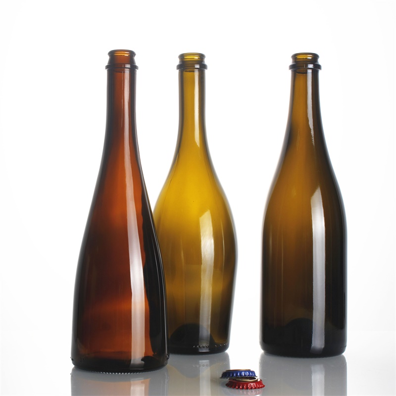 wholesale 750ml empty Luxury amber brown champagne wine glass bottle logo custom