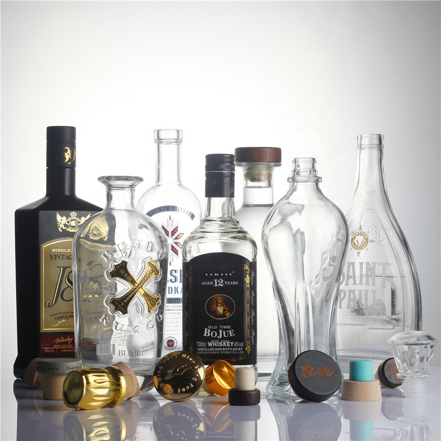 wholesale 750ml frosted custom delicate thick bottom Vodka Gin Rum Whiskey Glass spirits Bottle Liquor Bottle 