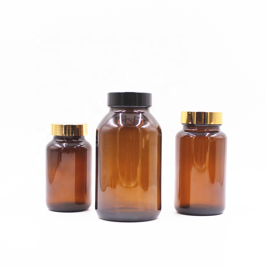 Customized 50ml 60ml 75ml 100ml 120ml empty amber glass brown Pharmaceutical Glass Bottles medicine pill tablet 