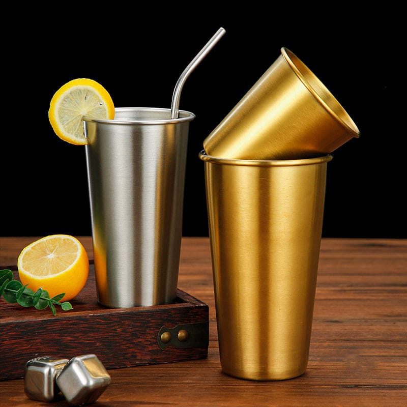 Vacuum insulated metal gold and silver design coffee cup HC-023