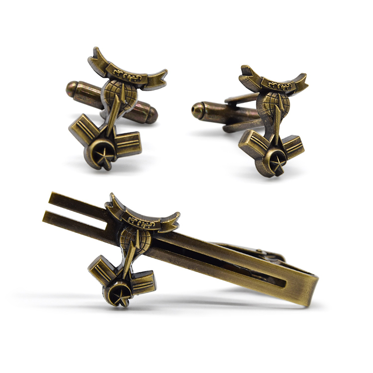 Personalized Antique Military Tie Clip and Cufflinks Manufacture