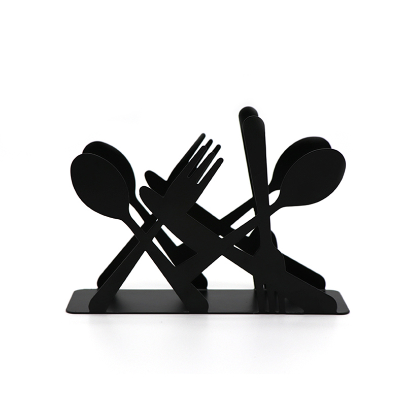 Table use black white pink blue metal forks and knife shape napkin holder