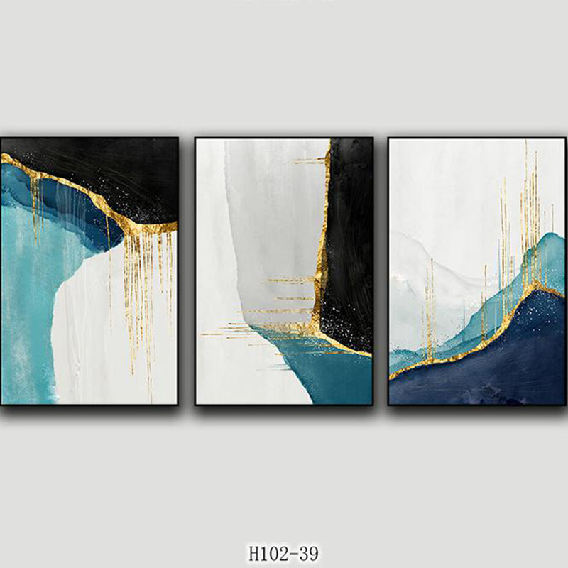 Abstract blue wall art frame painting wall décor three stylish combination Foil finish