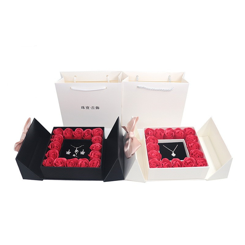 High-end Jewelry Leatherette Paper Flowers Box With Bag Supplier
