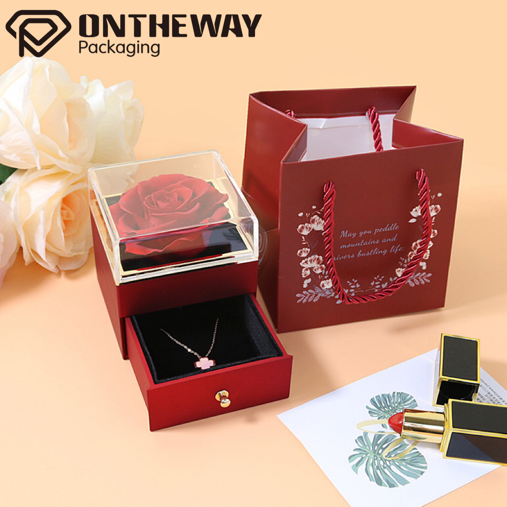 Custom Valentines Gift Box Flower Single Drawer Jewelry Box Factory
