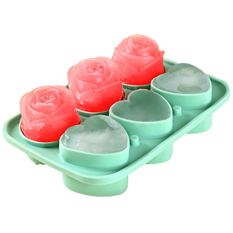  6 Cavity Heart Rose Silicone Ice Cube Mold 