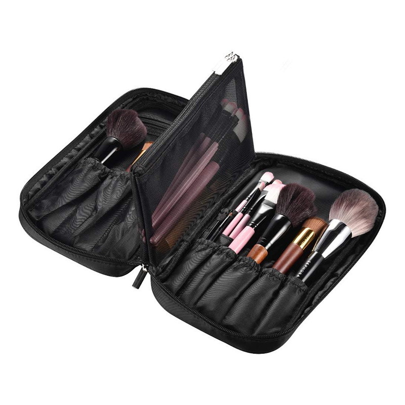 Makeup Brush Bag Organizer Portable Multi Brush Holder Makeup Hand Bag Cosmetic Organizer Detachable Pouch Storage Case for Travel Home, Black