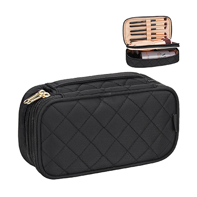 Small Makeup Bag, Portable Cute Travel Makeup Bag Pouch for Women Girls Makeup Brush Organizer Cosmetics Bags with Compartment-Black