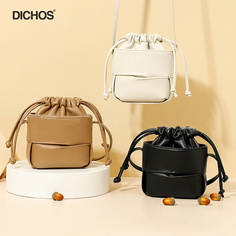 Women Leather Drawstring Bucket Bag