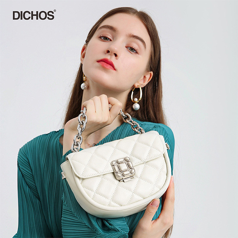 Women's Half Round Leather Rhombus Chain Bag