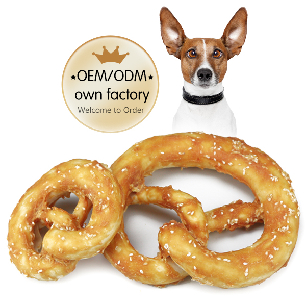 Natural Rawhide Knot Twined by Chicken OEM Dog Treat Manufacturer