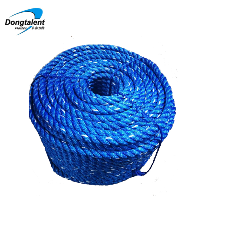 Double twist Blue and white soft lay 3 strands PP PE  nylon fishing rope 660M for Philippines market
