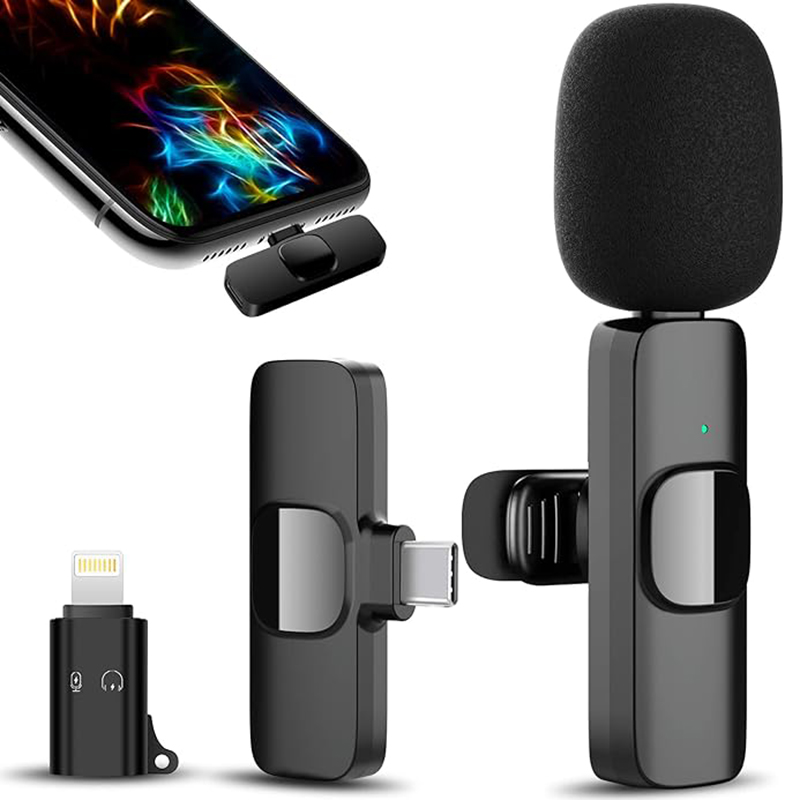 Cordless clip microphone, suitable for plug and play microphone for video podcasts Vlog YouTube