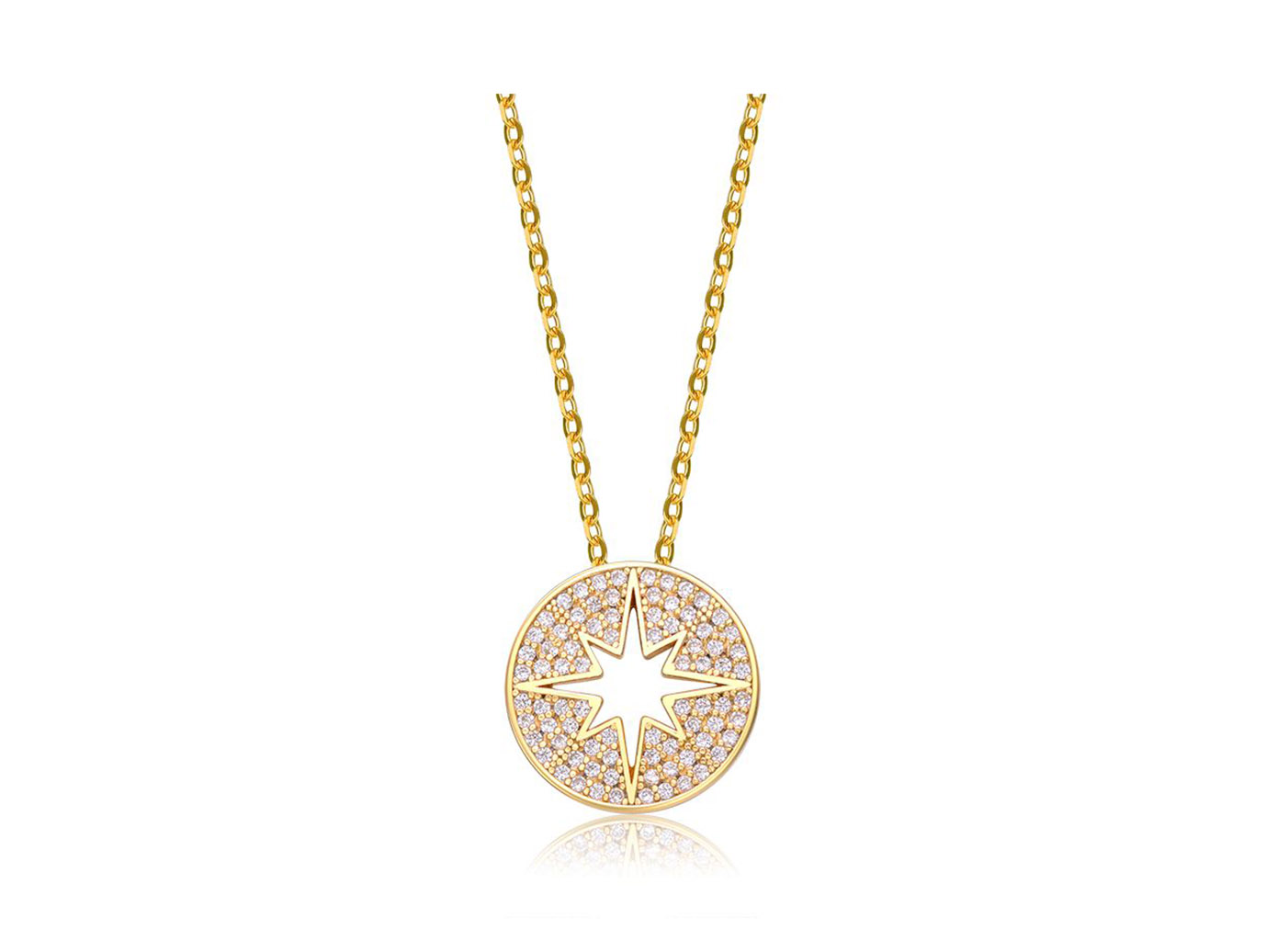925 Sterling Silver Cubic Zirconia Open Starburst /North Star Pendant Necklace