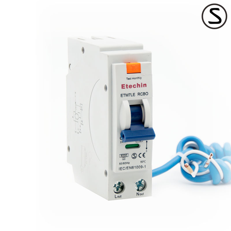 1P+N, RCBO, B, C curve, ETM7RF, Residual Current Breaker with Over-Current protection, plug in