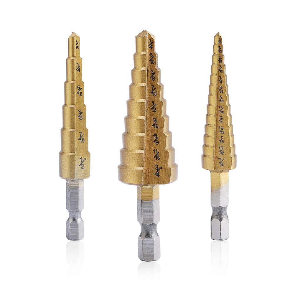Step Drill Bit Titanium Coated High Speed Steel for Sheet Metal Hole Drilling Cutting