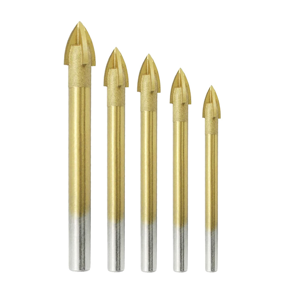Cross Head Titanium Plating Cylindrical Shank Glass Tile Drill Bits for Glass Ceramic Tile Drilling