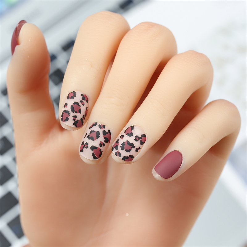 Full Cover Matte Stick on Nails with Leopard Designs