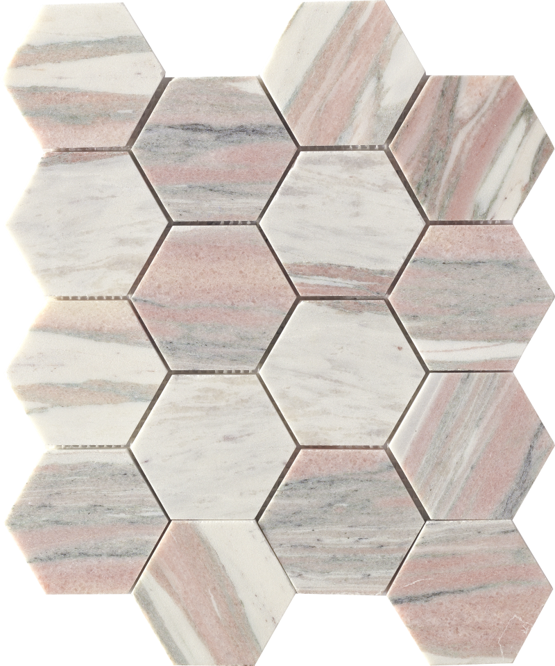 Hexagon Natural Marble Stone Mosaic Tile Mesh-Mounted For Floor and Wall 