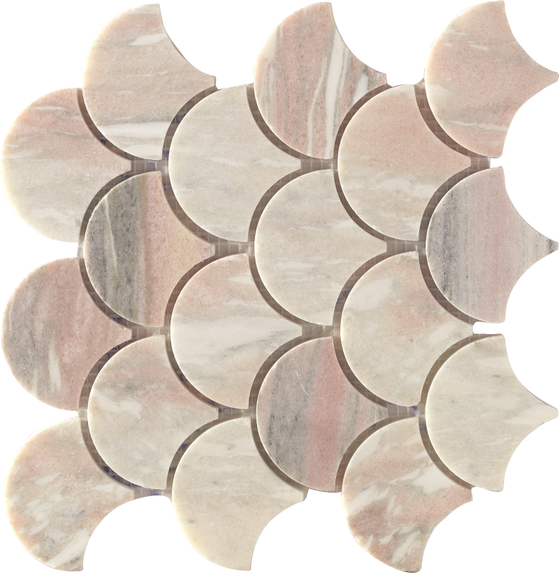 Fish Scale Natural Marble Stone Mosaic Tile Mesh-Mounted For Floor and Wall 